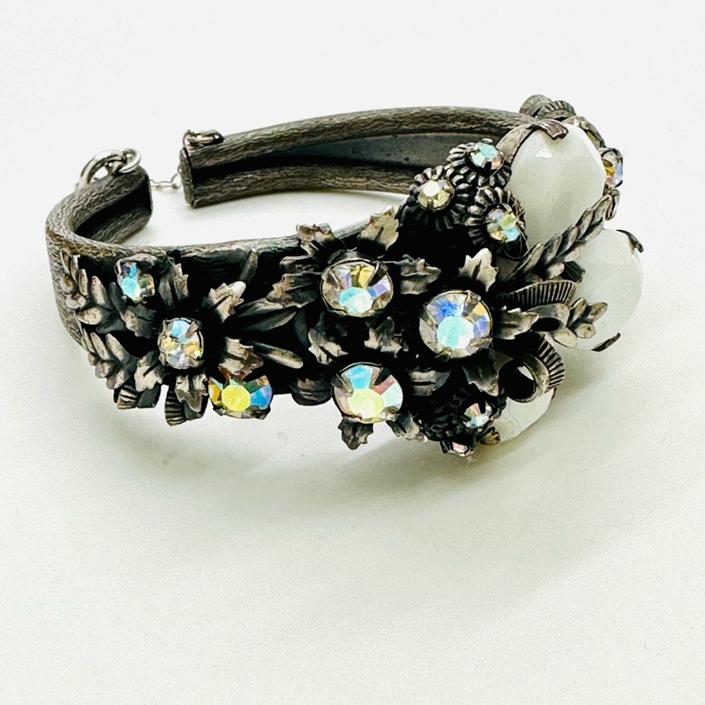 Vintage Haskell Rhinestone Cuff Floral Bracelet